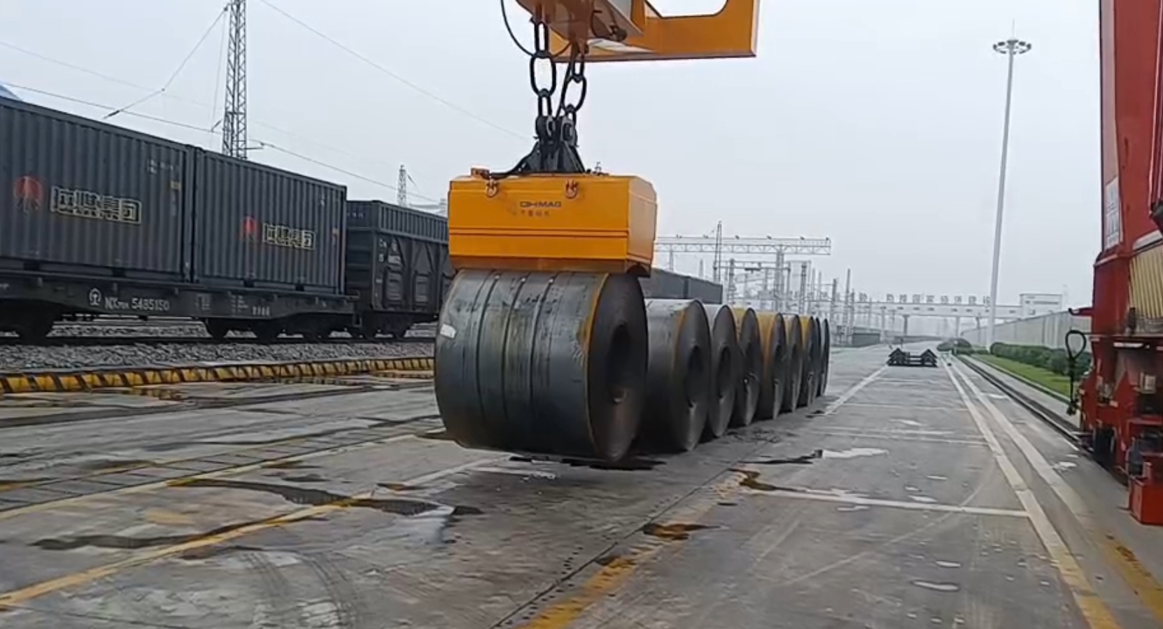 千豪電永磁吊具港口裝卸鋼卷，鋼帶卷